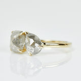 18ct yellow gold salt and pepper pear and emerald cut diamond engagement toi et moi ring