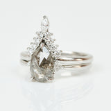 Platinum salt and pepper pear diamond engagement trilogy ring