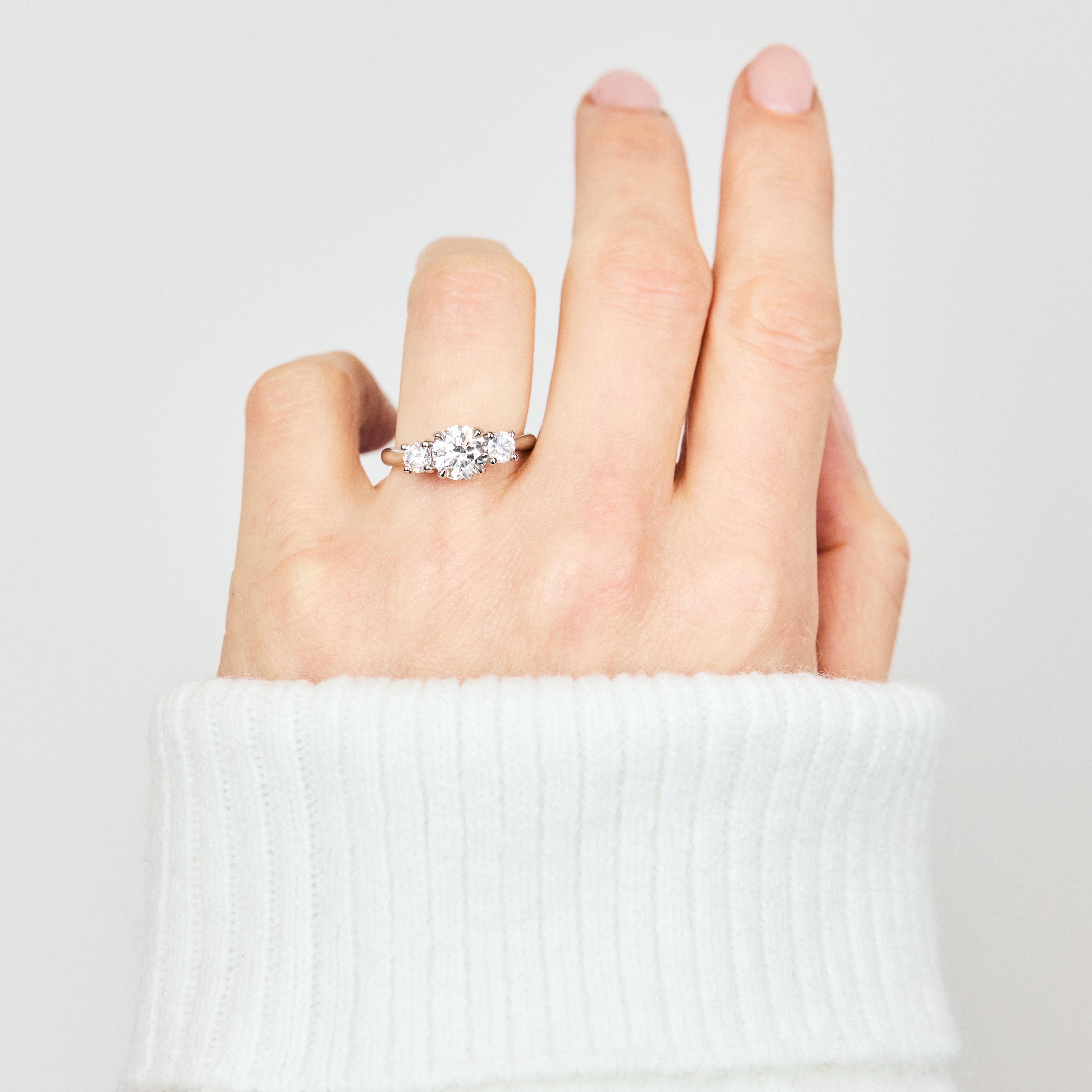 Round Brilliant Cut Lab-Grown Diamond Engagement Ring Trilogy