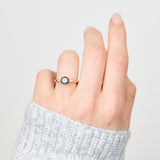 18ct yellow gold salt and pepper round brilliant cut diamond engagement trilogy ring
