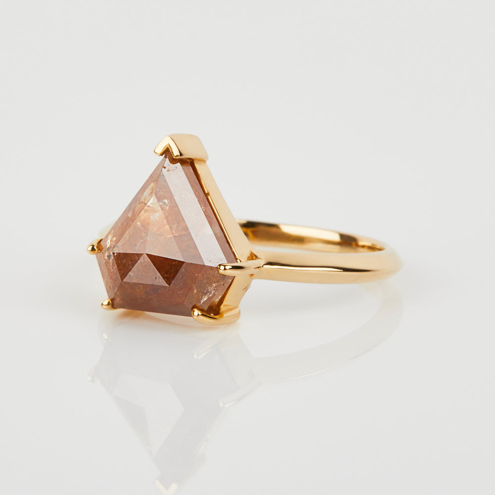 Rustic orange shield Cut Diamond solitaire Ring