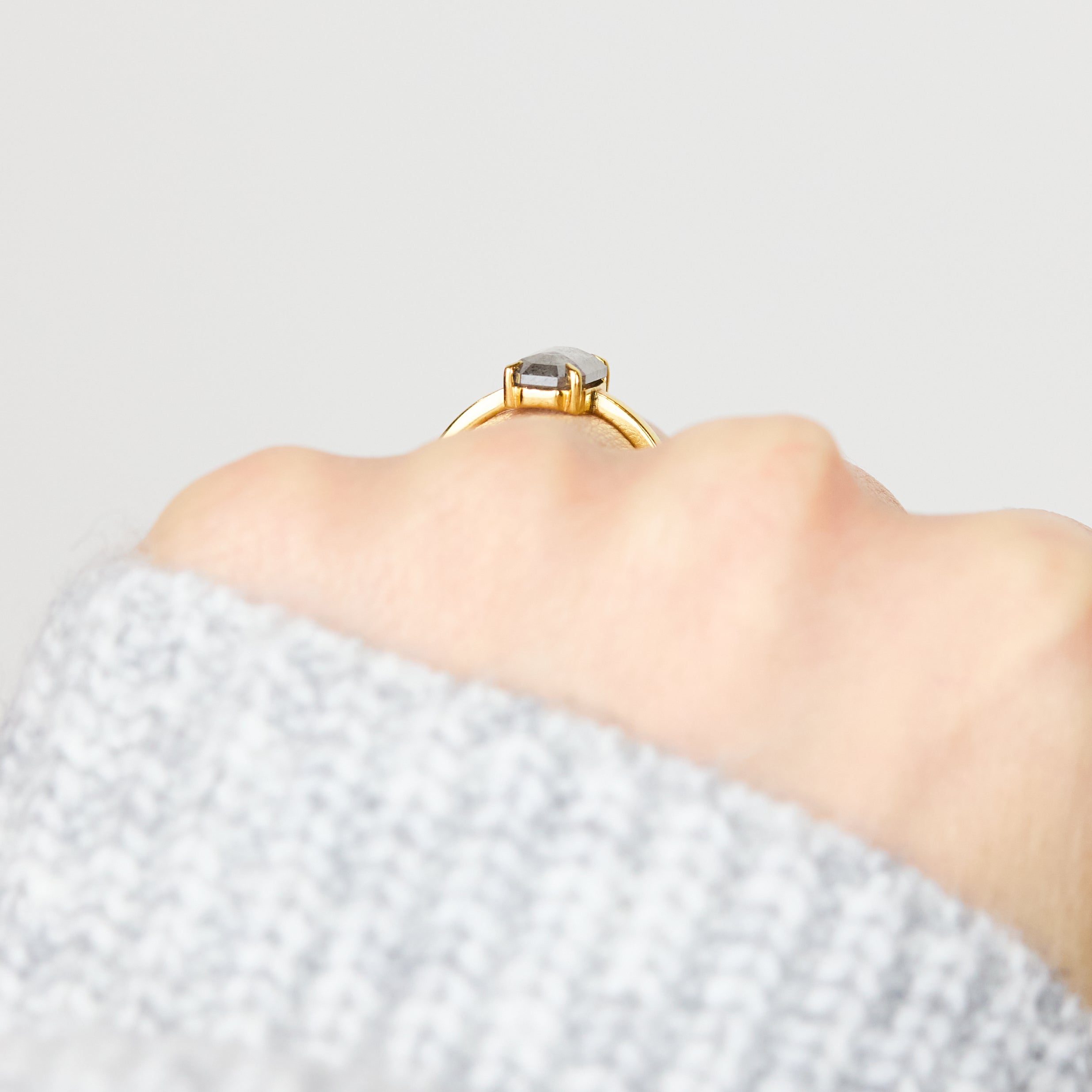 18ct yellow gold salt and pepper emerald cut diamond engagement solitaire ring