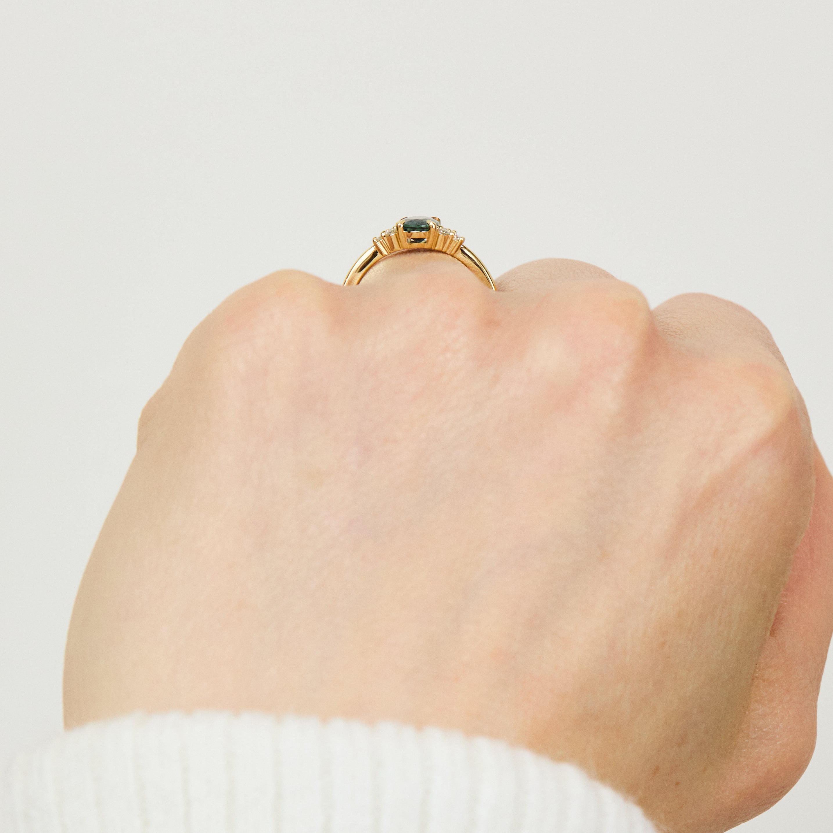 Oval Teal Sapphire Engagement Ring, One of a Kind, 18ct Yellow Gold