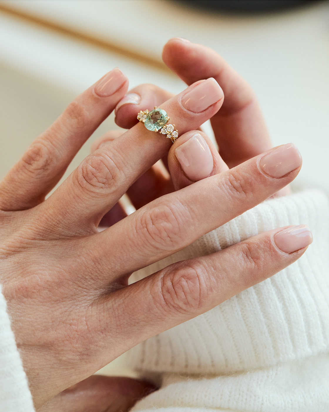 Oval Montana Mint Green Sapphire 
Engagement Ring, Cruz Setting