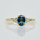 Oval Teal Sapphire Engagement Ring, One of a Kind, 18ct Yellow Gold