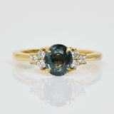 Oval Green Teal Sapphire Engagement Ring