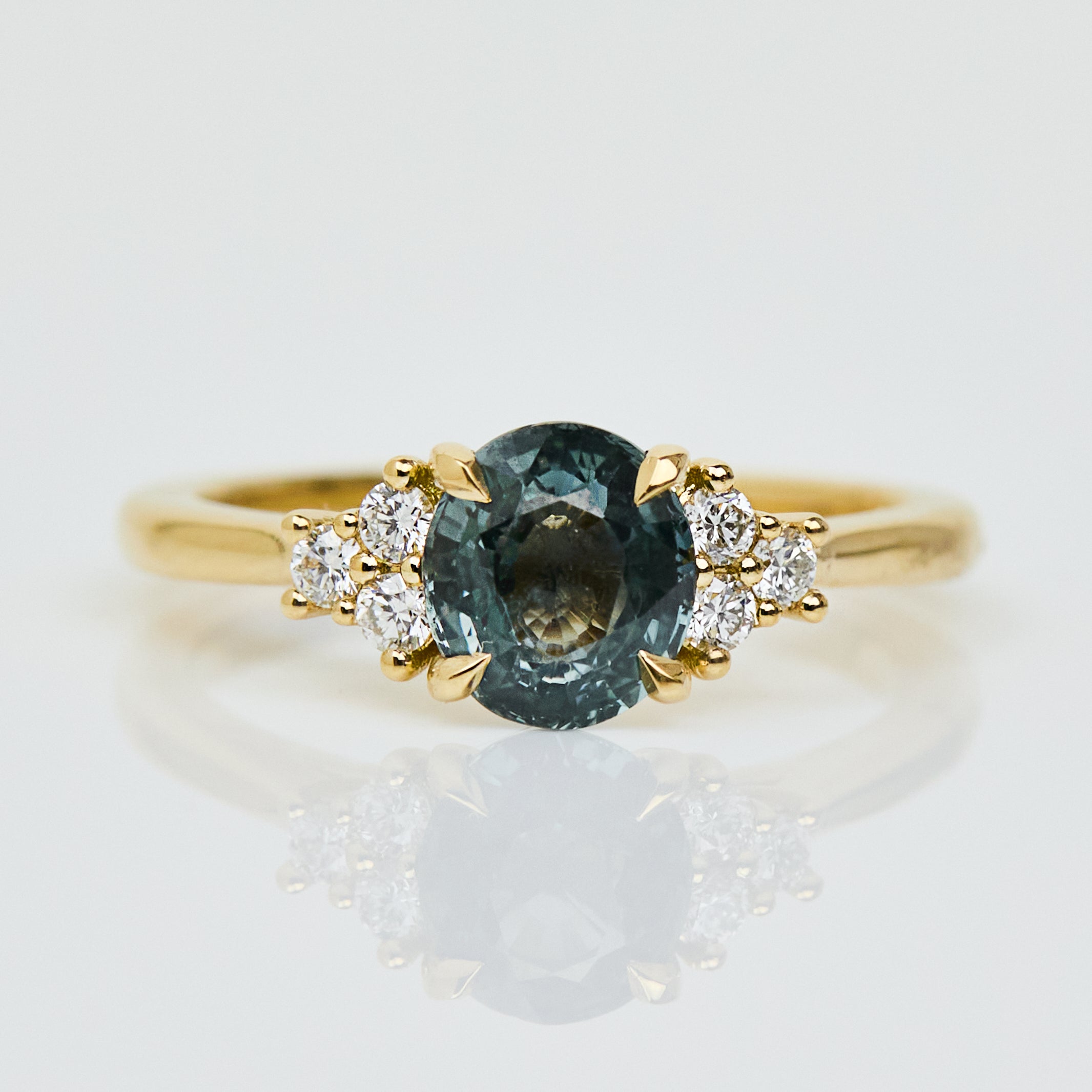 Oval Green Teal Sapphire Engagement Ring