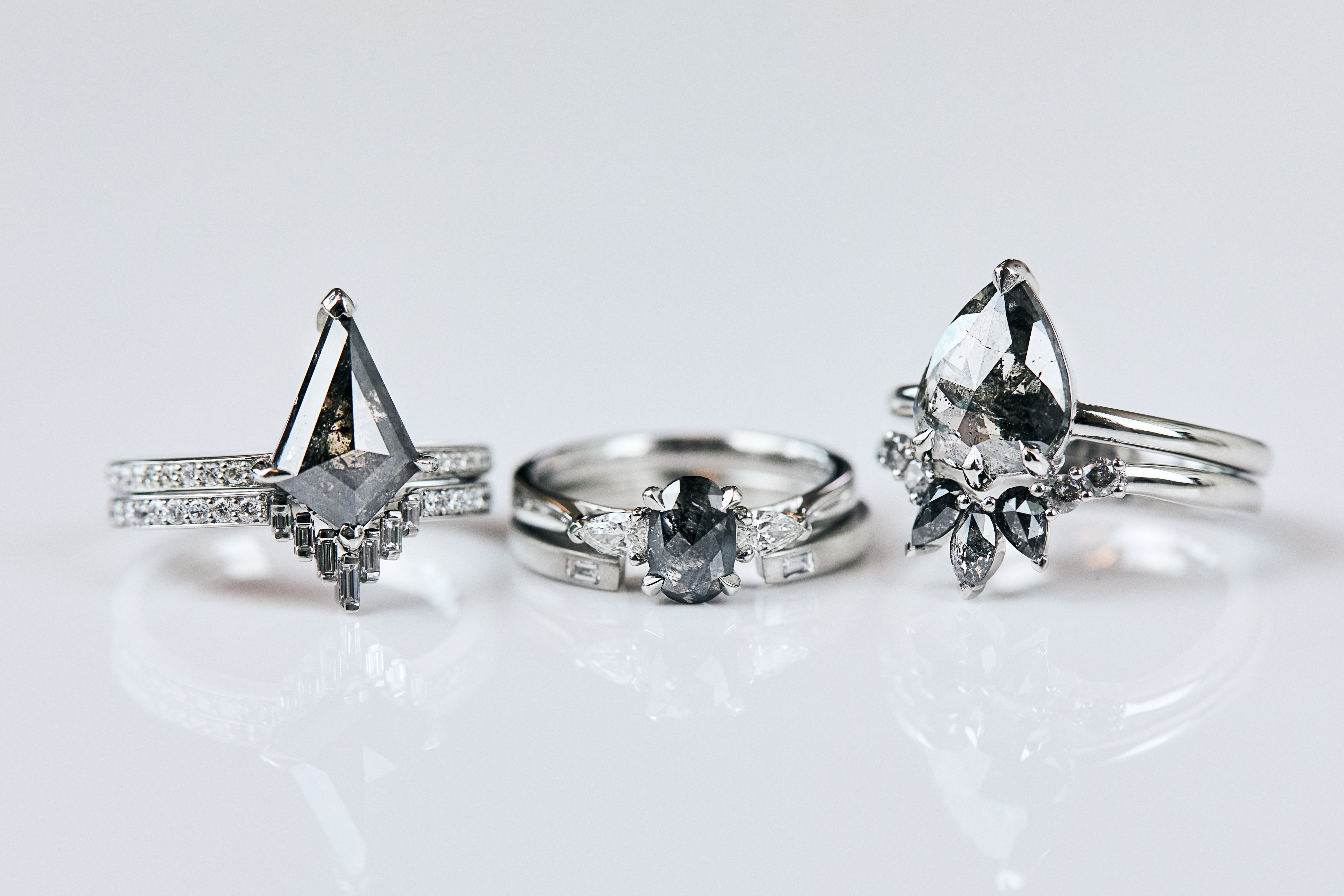 Platinum salt and pepper diamond wedding ring women