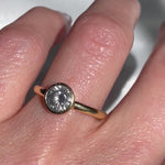 18ct yellow gold salt and pepper round brilliant cut diamond engagement bezel ring