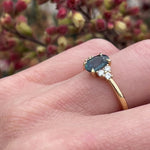 Oval Teal Sapphire Engagement Ring, One of a Kind, 18ct Yellow Gold