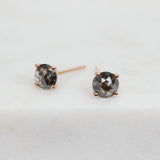 Dark and stormy salt and pepper diamond studs set in 18ct rose gold