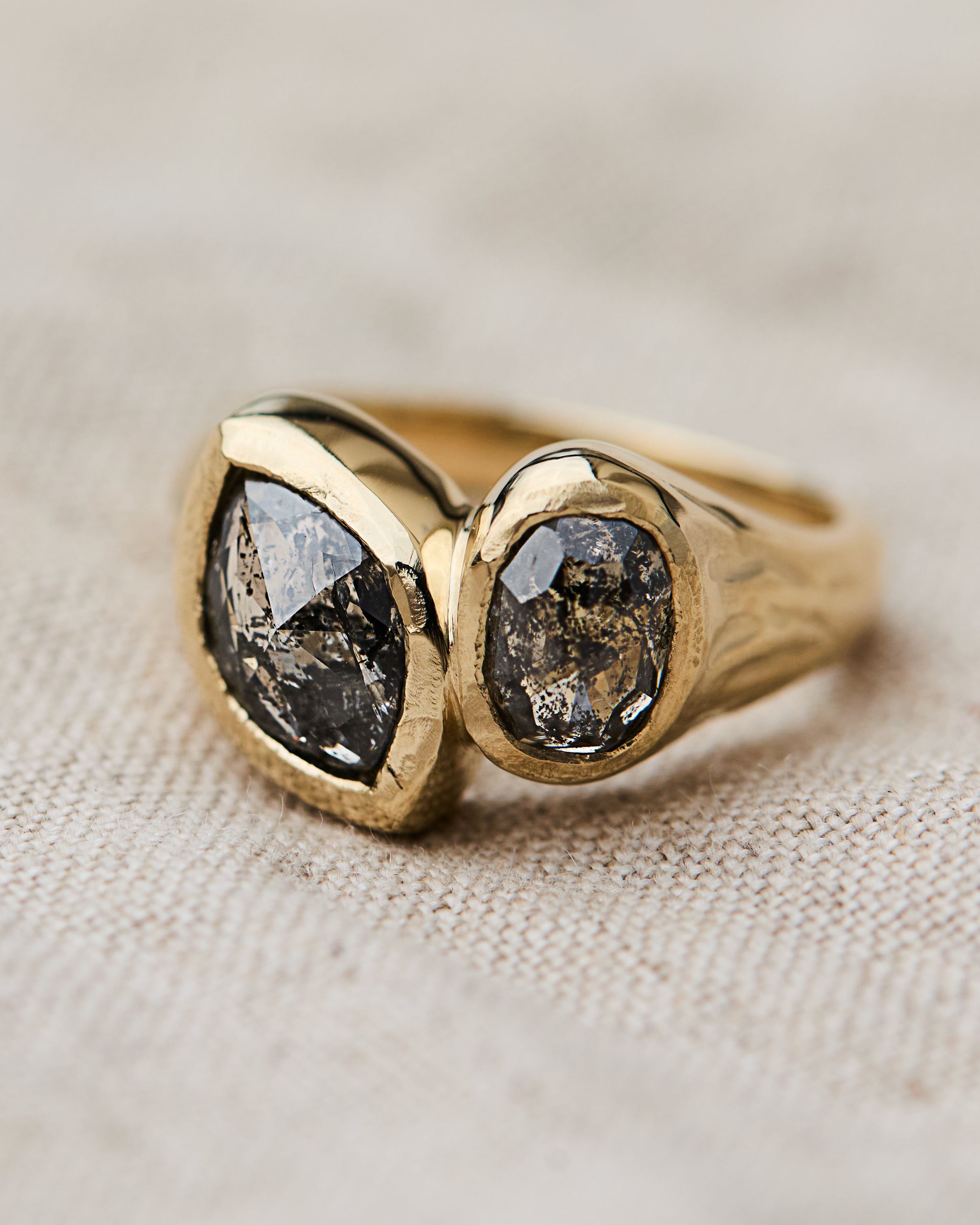 Marquise & Oval Salt and Pepper Diamond Engagement Ring, One of a Kind
