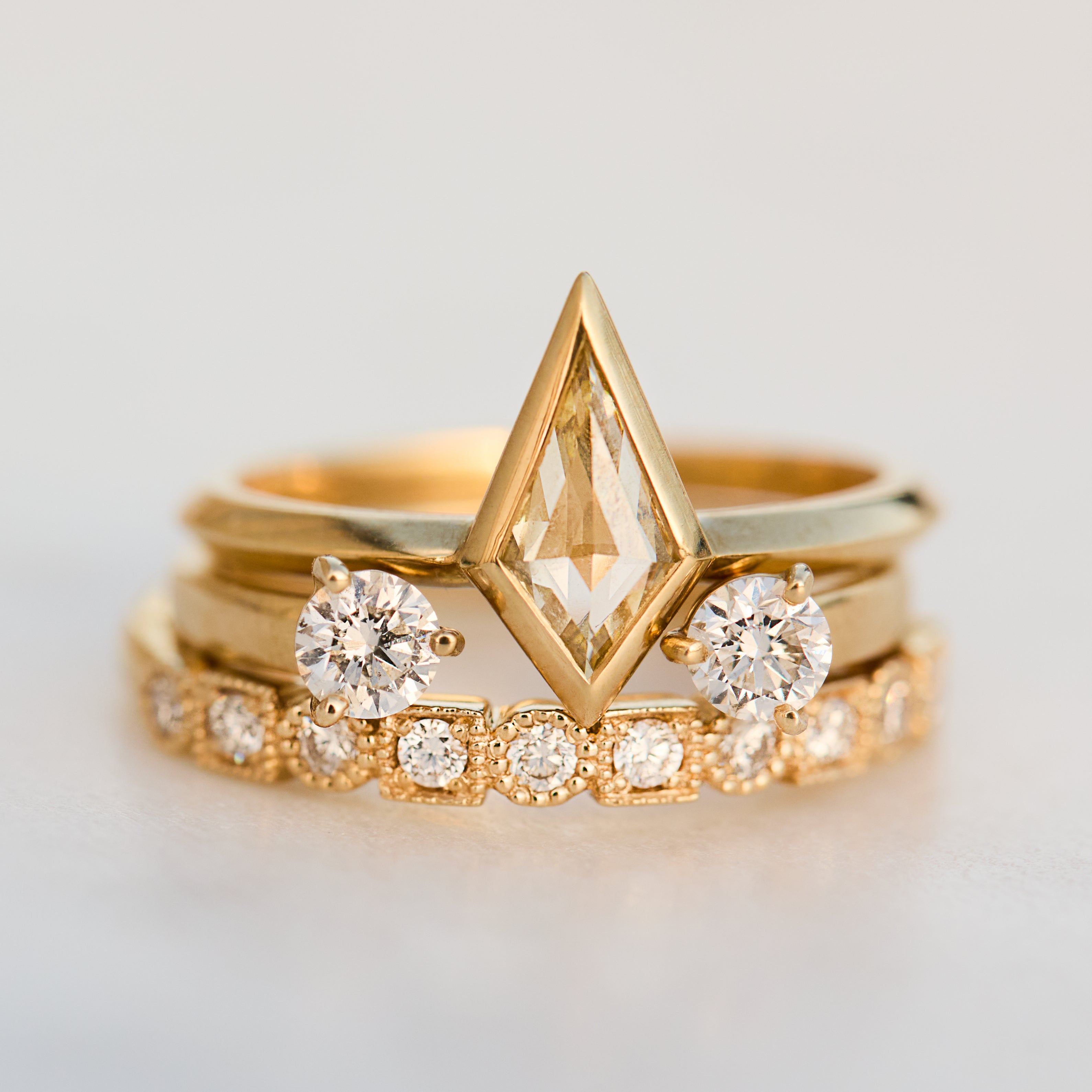 18ct yellow gold diamond ring stack