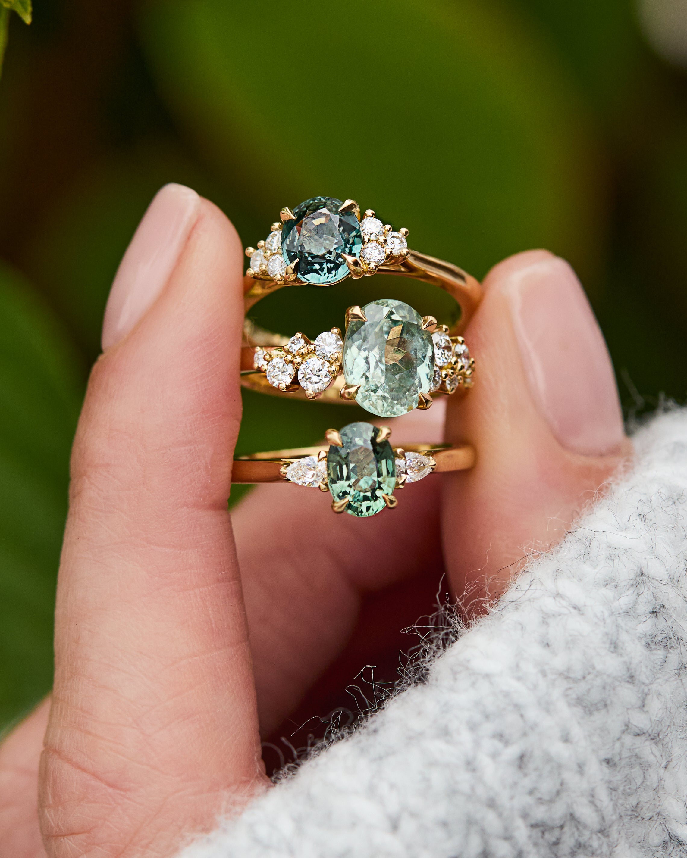 Oval Green Sapphire Engagement Ring, Luna Setting