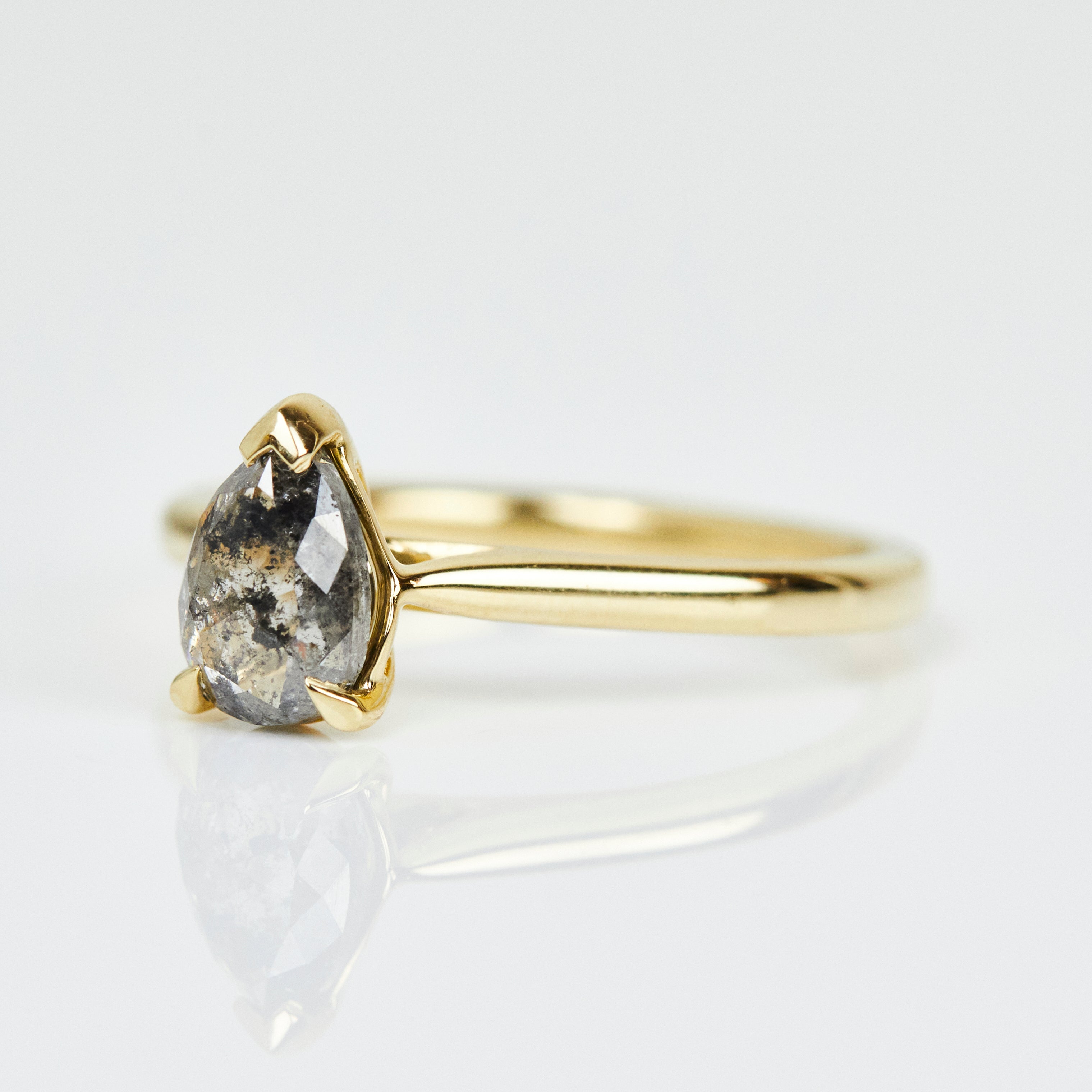 pear shape salt and pepper diamond engagement solitaire ring