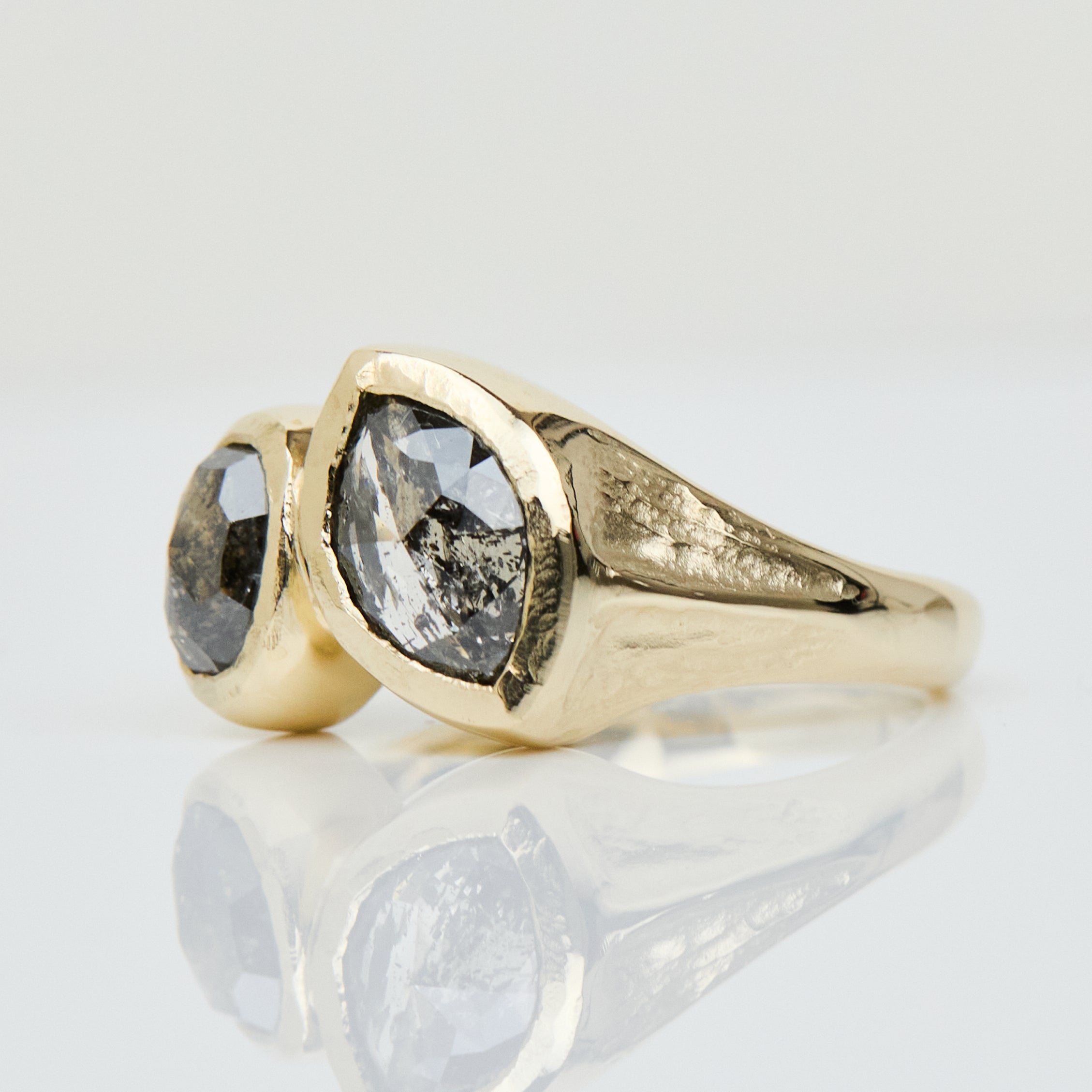 Marquise & Oval Salt and Pepper Diamond Engagement Ring, One of a Kind