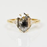 18ct yellow gold salt and pepper hexagon diamond engagement trilogy ring