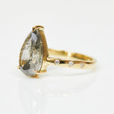 18ct yellow gold salt and pepper pear diamond engagement solitaire ring