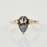 18ct yellow gold salt and pepper pear diamond engagement trilogy ring