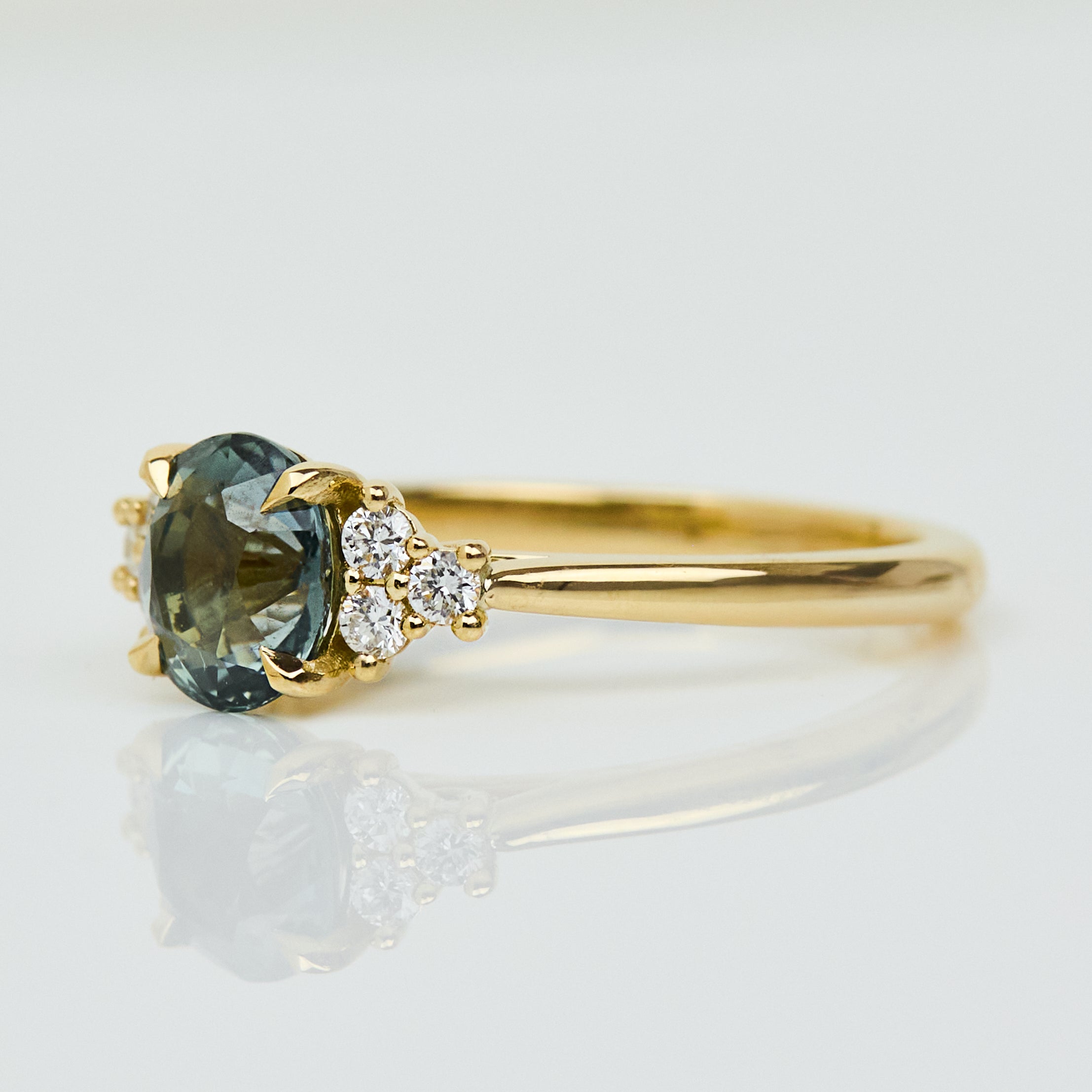 Oval Green Teal Sapphire Engagement Ring