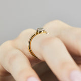 18ct yellow gold salt and pepper oval diamond engagement trilogy ring
