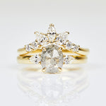 18ct yellow gold salt and pepper oval diamond engagement trilogy ring