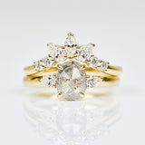 18ct yellow gold salt and pepper oval diamond engagement trilogy ring