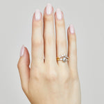 18ct yellow gold salt and pepper oval diamond engagement trilogy ring