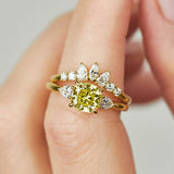 18ct yellow gold cushion cut trilogy yellow lab grown diamond ring UK
