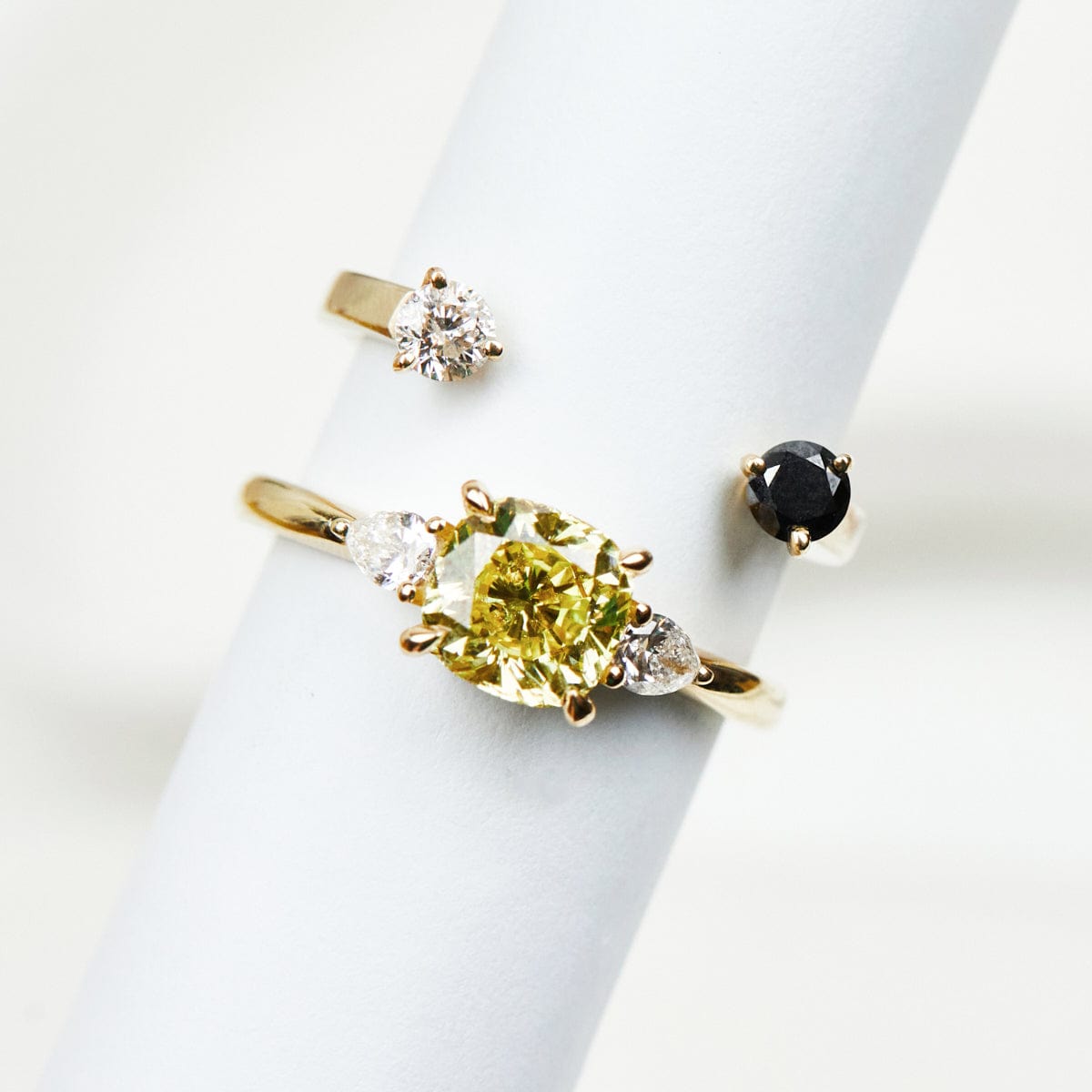 18ct yellow gold cushion cut trilogy yellow lab grown diamond ring UK