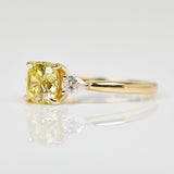 18ct yellow gold cushion cut trilogy yellow lab grown diamond ring UK