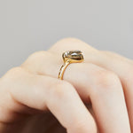 18ct yellow gold salt and pepper pear diamond engagement solitaire ring
