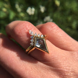 18ct yellow gold salt and pepper kite diamond engagement bezel ring