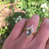 18ct yellow gold salt and pepper kite diamond engagement bezel ring