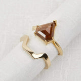 Rustic orange shield Cut Diamond solitaire Ring
