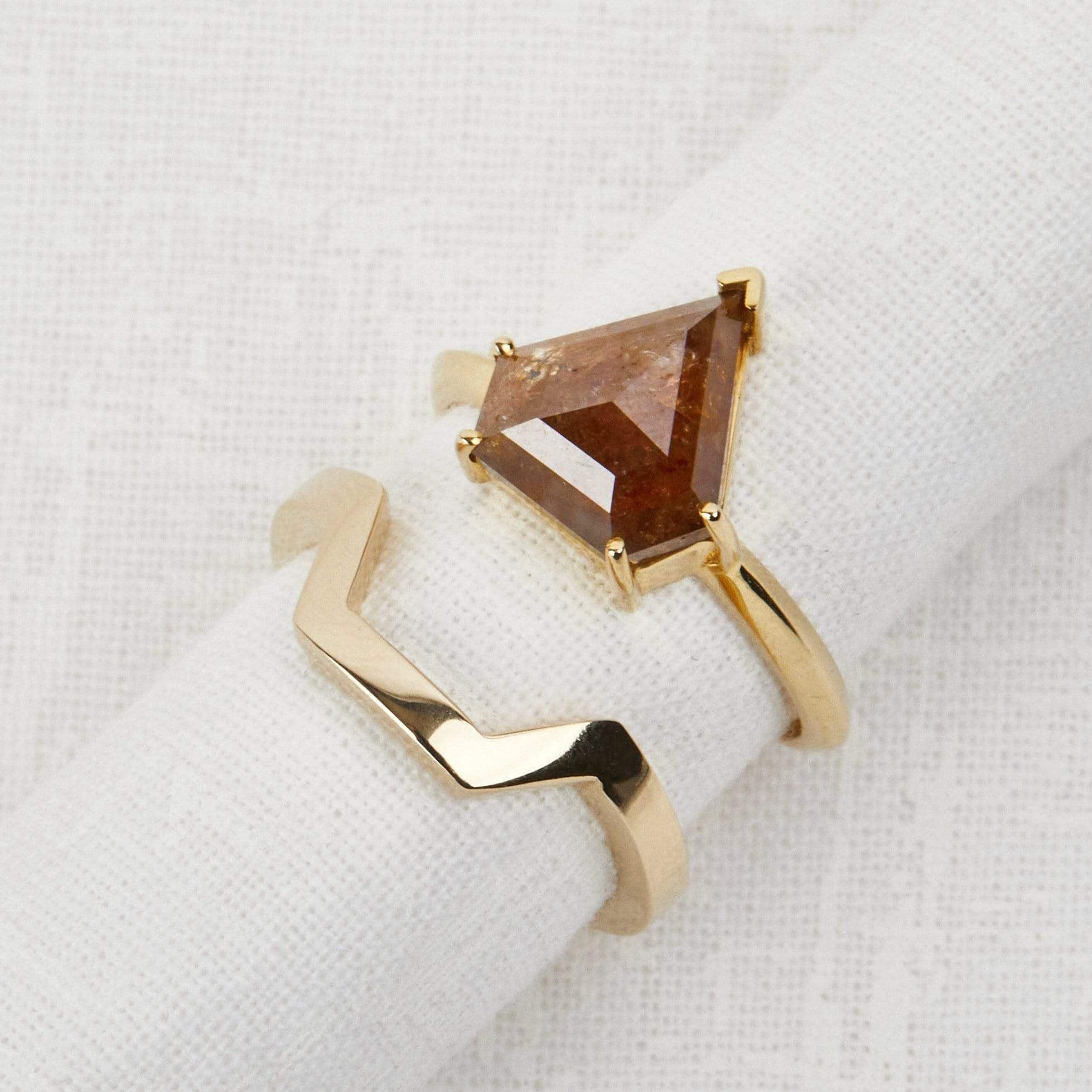 Rustic orange shield Cut Diamond solitaire Ring