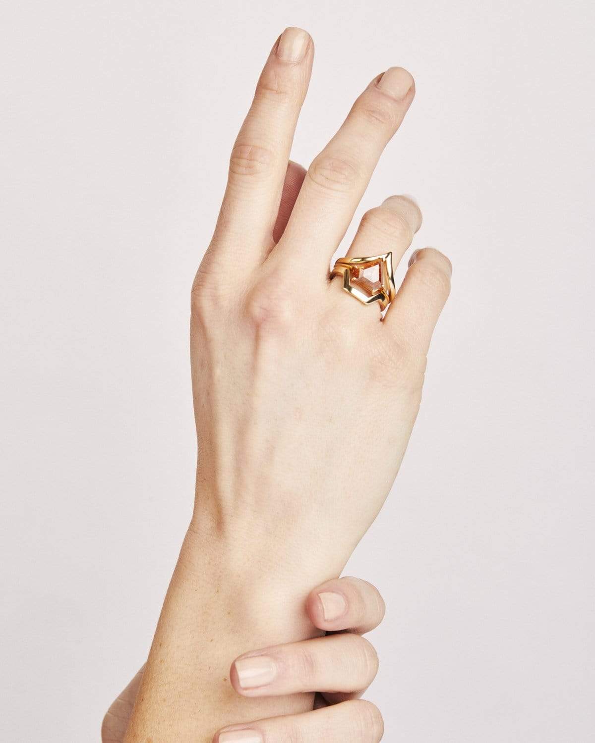Rustic orange shield Cut Diamond solitaire Ring stack