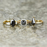 18ct yellow gold salt and pepper kite diamond engagement pavé ring