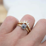 18ct yellow gold salt and pepper emerald cut diamond engagement solitaire ring