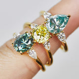 18ct yellow gold cushion cut trilogy yellow lab grown diamond ring UK