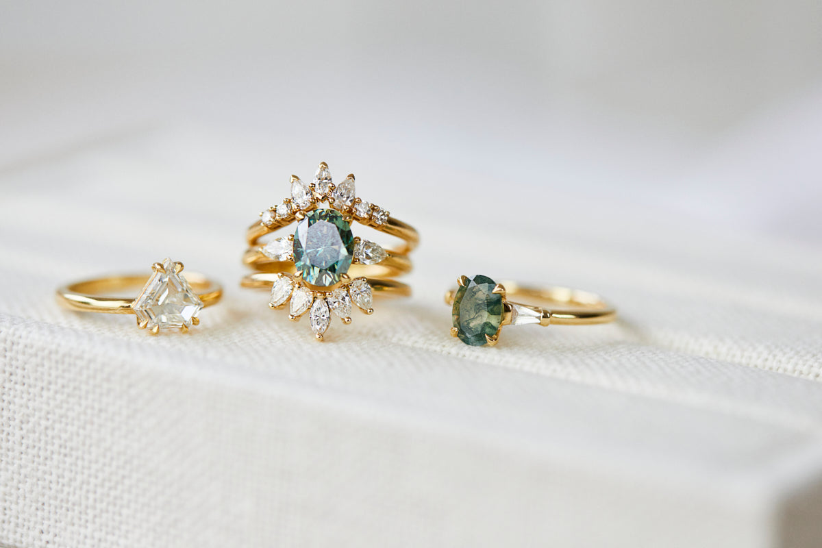 bespoke coloured gemstone engagement rings made in UK