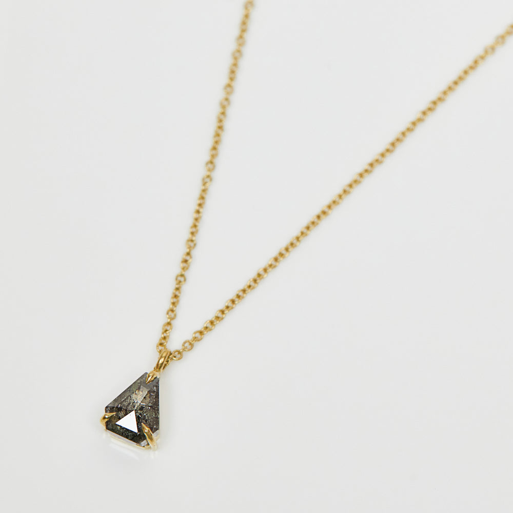 Geometric black triangular diamond necklace in 18ct yellow gold.