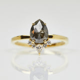 14ct yellow gold salt and pepper pear diamond engagement one-of-a-kind ring