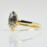 14ct yellow gold salt and pepper pear diamond engagement one-of-a-kind ring