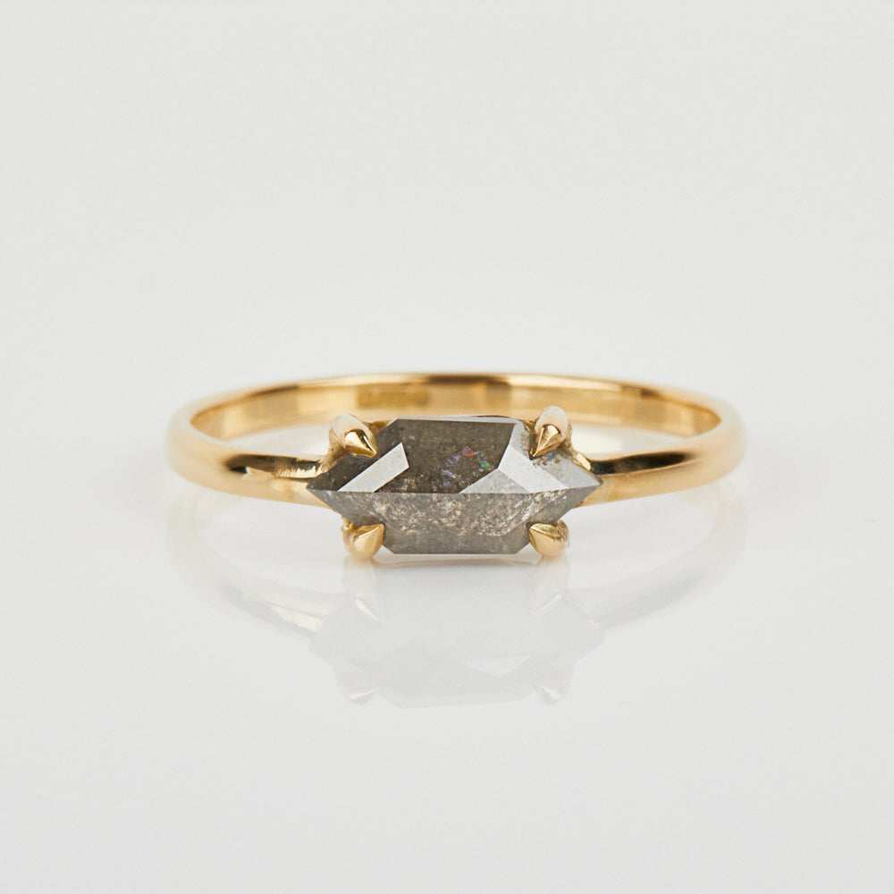 18ct yellow gold salt and pepper hexagon diamond engagement solitaire ring