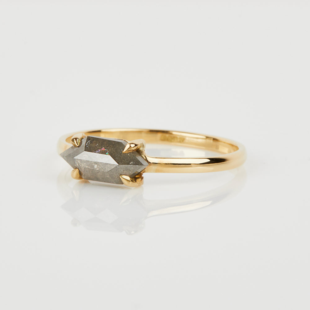 18ct yellow gold salt and pepper hexagon diamond engagement solitaire ring