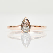 18ct rose gold salt and pepper pear diamond engagement solitaire ring