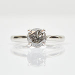 Platinum salt and pepper round brilliant cut diamond engagement solitaire ring