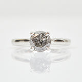 Platinum salt and pepper round brilliant cut diamond engagement solitaire ring