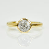 18ct yellow gold salt and pepper round brilliant cut diamond engagement bezel ring